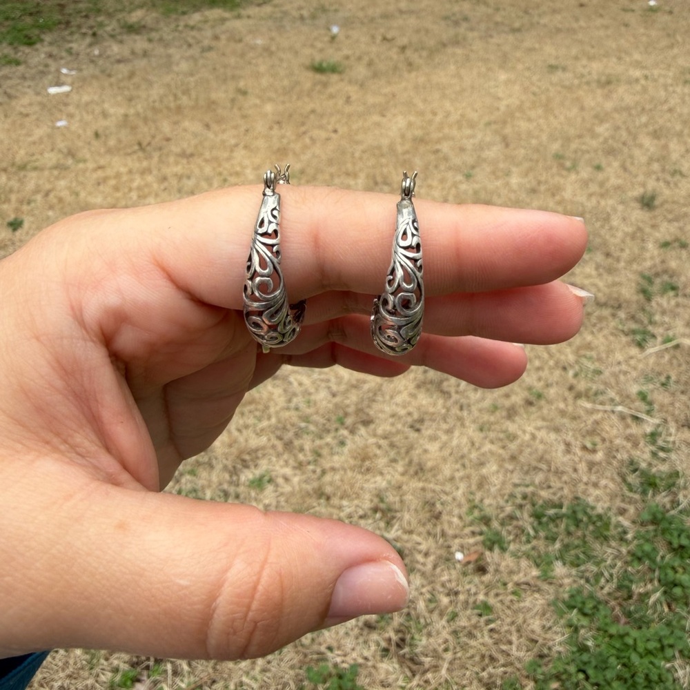 Vintage Jezlaine 925 Sterling Silver Filigree Scrollwork Earrings - Picture 5 of 6